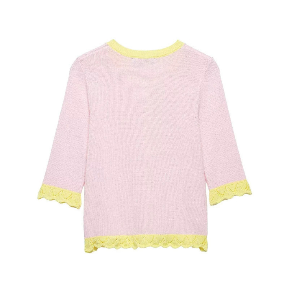 ZARA Fashionable Patchwork Contrast Color Ruffle Knit Sweater - Picture 3 of 4